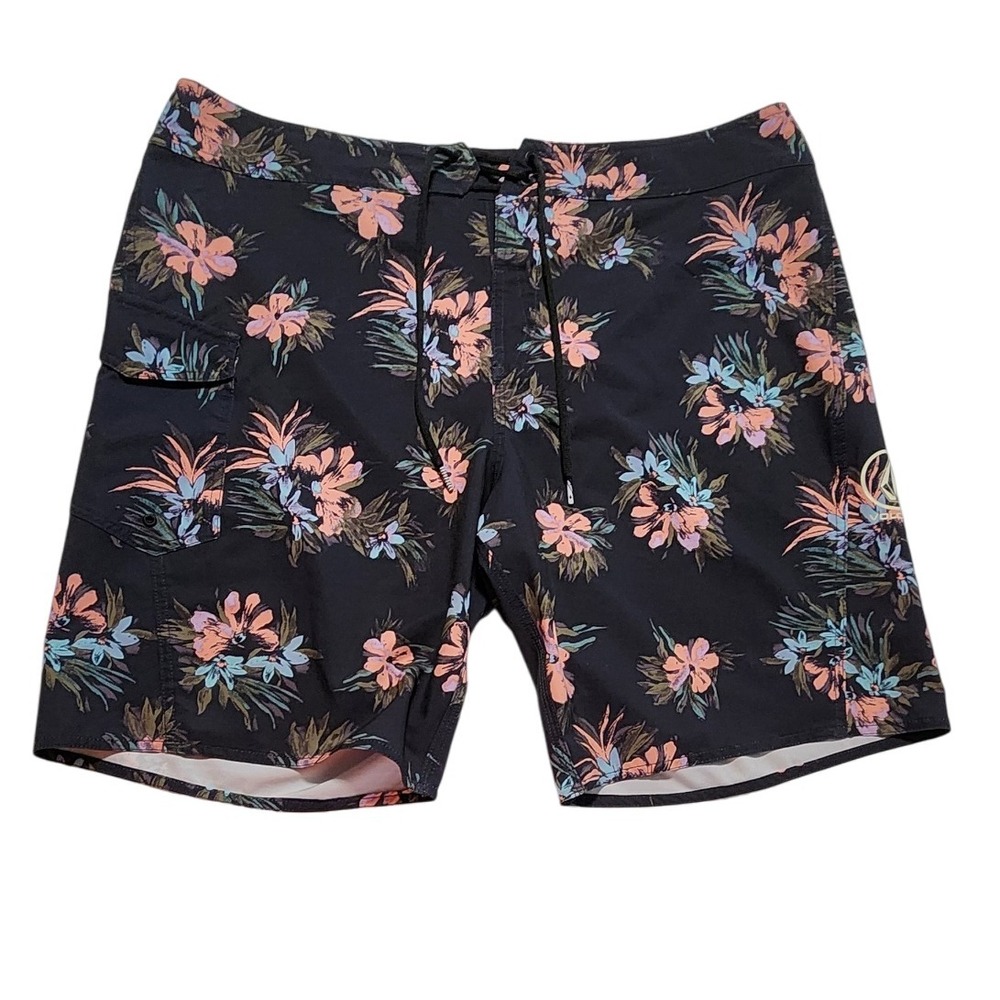 Volcom Mens Floral Board Shorts Swim‎ Trunks Size 38 Black Peach Blue